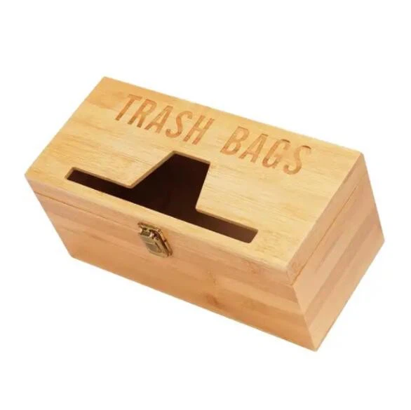 Custom Wood Garbage Bag Organizer Roll Holder Bamboo Trash Plastic Bag Dispenser