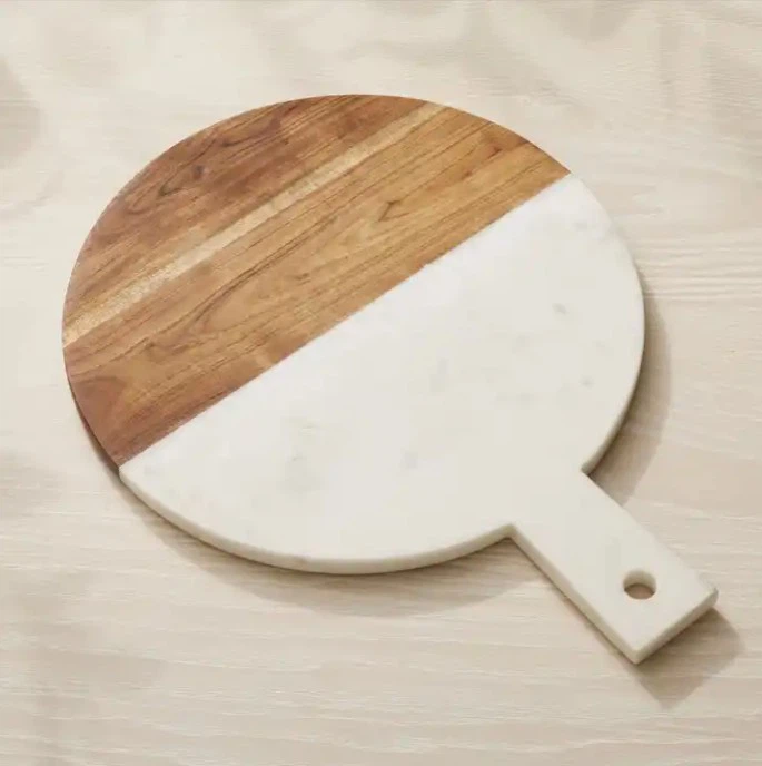 Marble Cheese Round Acacia Chopping Cutting Wood And Marble Pizza Cheese Board