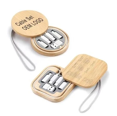 대나무 USB 데이터 충전 케이블 스토리지 박스